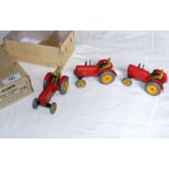 Three Dinky Toys No.27A Massey-Harris Tractors in Trade Box