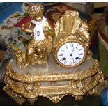 A French gilt and alabaster mantel clock by Benson of London - 32cm high