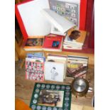 Early Beatles and other music reels, together with stamps, a small ship's wheel style bulkhead