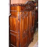 Decorative antique style carved mahogany two door wardrobe - 124cm