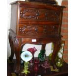 Antique style two drawer bedside chest on cabriole supports