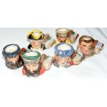 Six miniature Royal Doulton character jugs, including "Marco Polo"