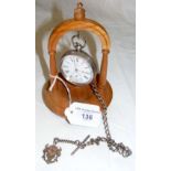 Silver cased pocket watch Kay's" Perfection" Lever with chain on stand
