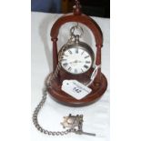 Gent's silver pair cased pocket watch by Lelli, Newport, Isle of Wight, with chain and stand