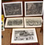 Five antique engravings, including "The 19th Hussars Charging The Enemy"