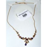 An Edwardian 15ct gold amethyst and pearl necklace