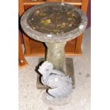 Garden stoneware birdbath, together with bird figure