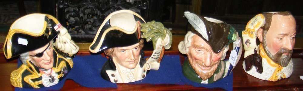 Four Royal Doulton character jugs, including "Vice Admiral Lord Nelson"