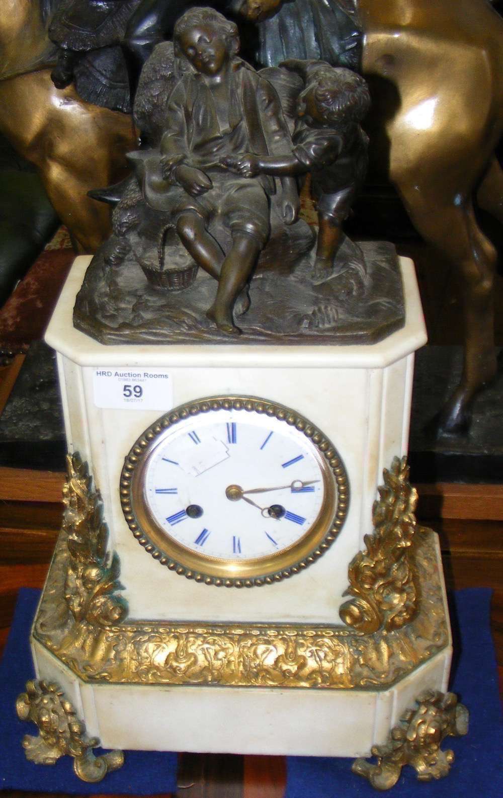 Antique French mantel clock with figural surmount and Japy Freres movement - 40cm high