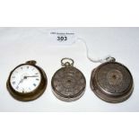 An antique pair cased pocket watch (for restoration) and two others