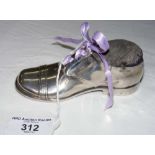 Silver pin cushion in the form of a shoe by maker S Blankensee - 12cm long