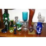 Sundry Mary Gregory and other glassware, including decanters, goblets, etc.