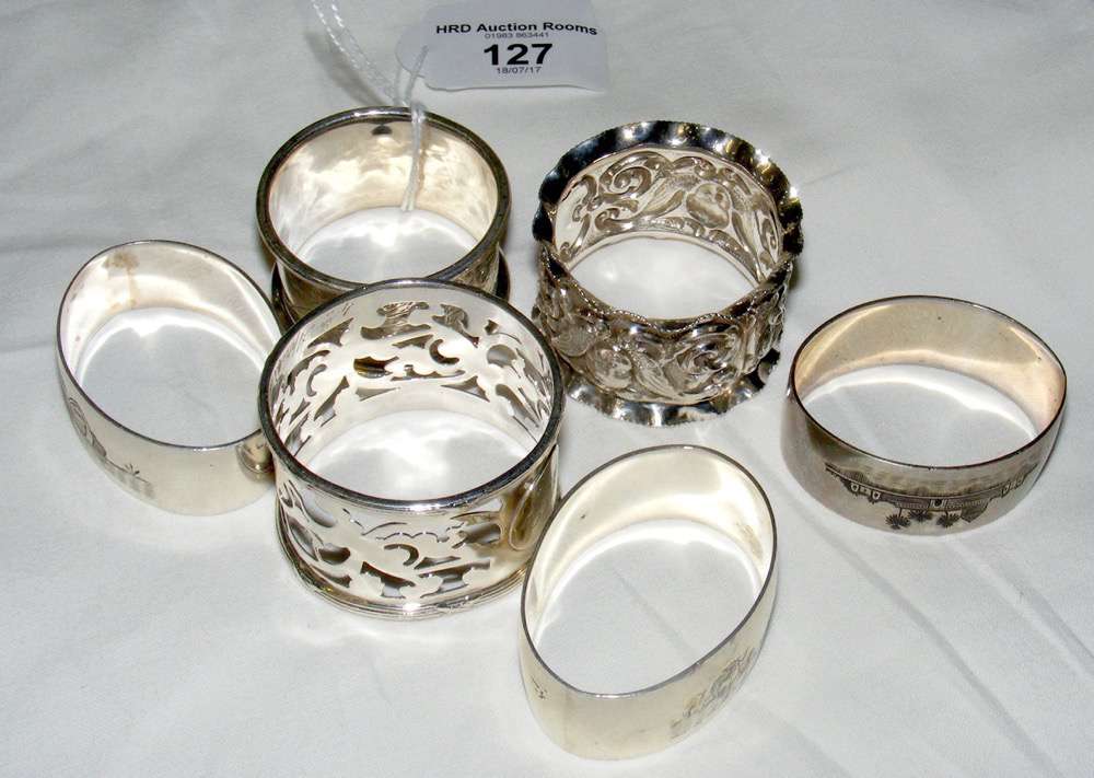 Six silver napkin rings