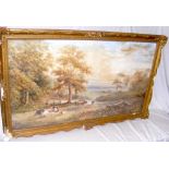 HENRY EARP - a large 19th century watercolour - rural cattle scene - 74cm x 130cm - signed lower