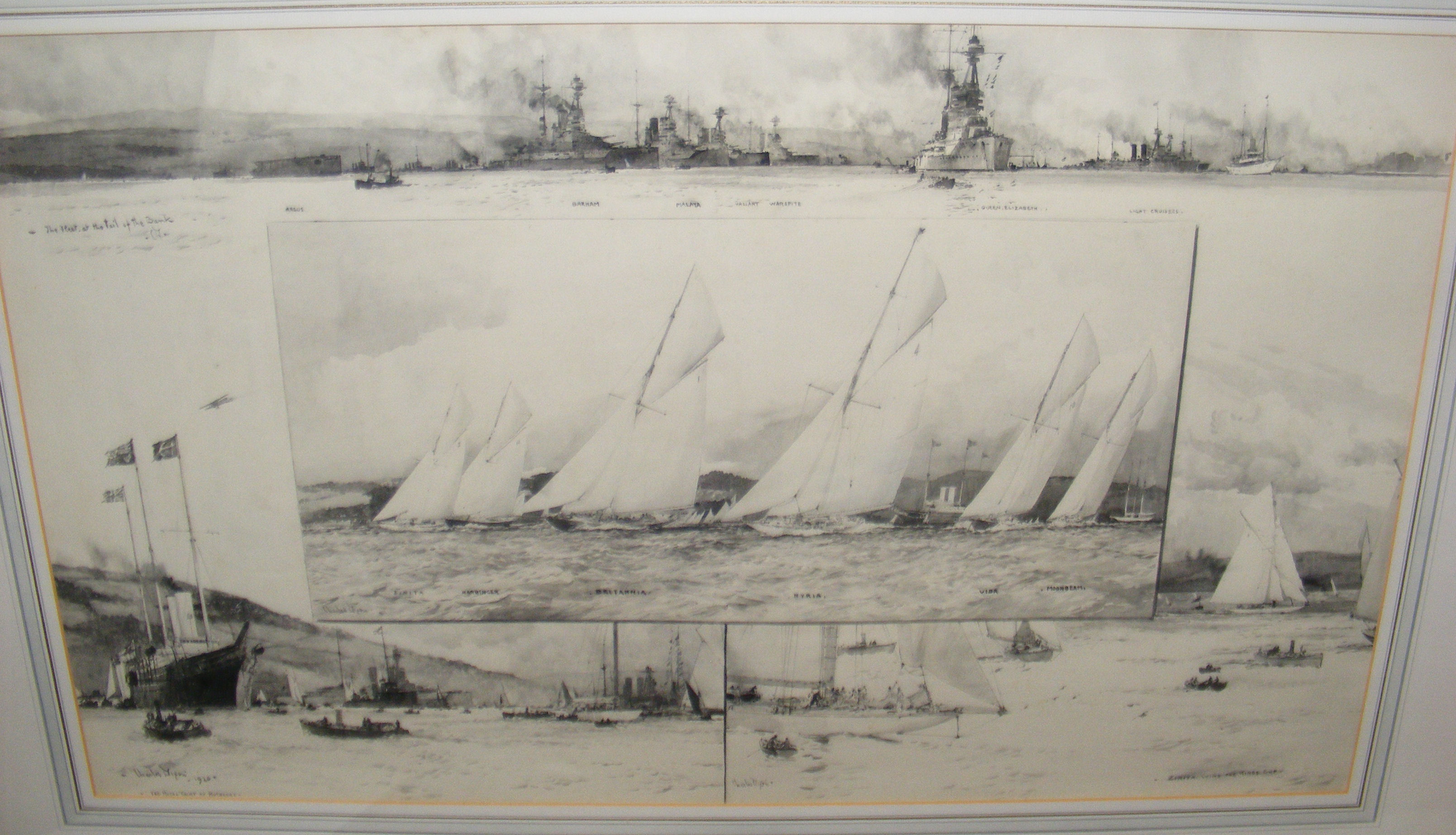 CHARLES EDWARD DIXON - 45cm x 74cm watercolour wash - "The Regatta at Rothesay, 1920" -