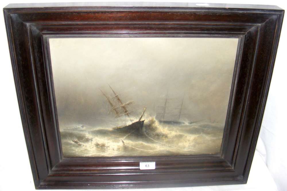 MANNER OF IVAN CONSTANTINOVICH AIVAZOVSKY - 31cm x 39cm oil on board - ship foundering in rough seas