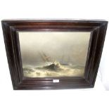 MANNER OF IVAN CONSTANTINOVICH AIVAZOVSKY - 31cm x 39cm oil on board - ship foundering in rough seas