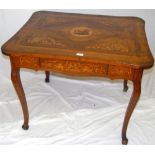 A 19th century Italian marquetry inlaid side table with drawer to the apron and cabriole supports