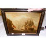 An 18th century oil on copper - British war ships at anchor - 27cm x 32cm