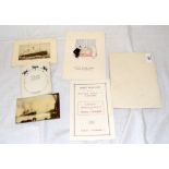 Gala Night menu and other ephemera from the White Star Line RMS "Homeric", Cunard race card, etc.