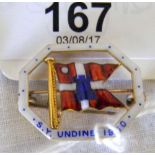 An 18ct gold and enamel burgee brooch with "S.Y. Undine 1930" inscription plus one other 1935