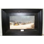 PHILIP RIDEOUT - 17.5cm x 33cm oil on board - "The Bath to London Coach in Winter" - signed and