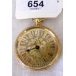 An 18ct gold cased gent's pocket watch with ornately chased and engraved back and dial