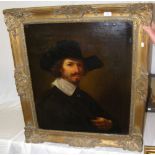 An oil painting on canvas of man in 17th century costume - in decorative gilt frame - 74cm x 62cm