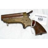 A Tipping & Lawden Sharps' Patent percussion 4-shot pocket pistol with hatched wooden grip -