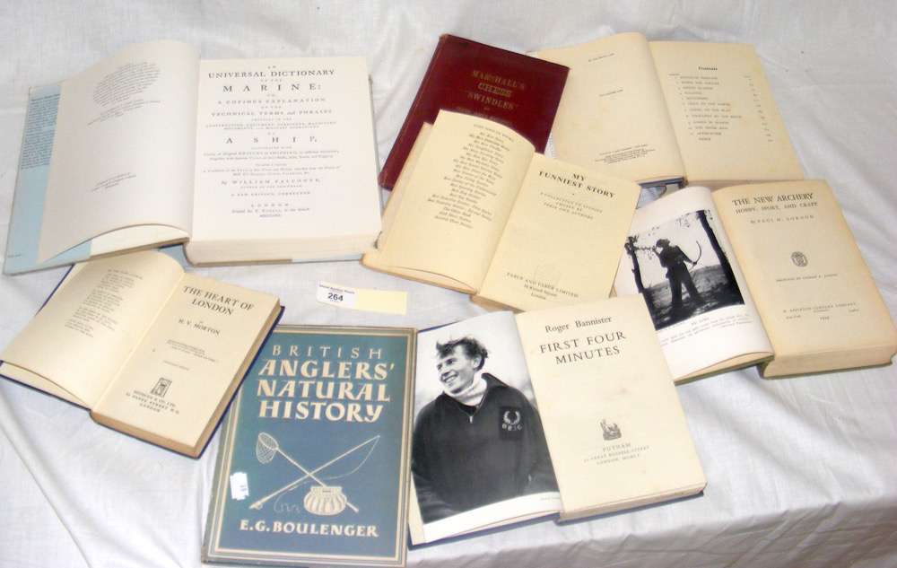 Interesting selection of books from Uffa Fox's library, including Falconer's "Marine Dictionary",