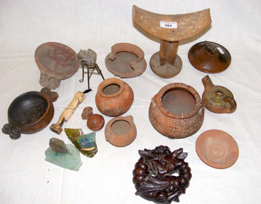 A collection of sundry Roman, Greek and other antiquities, including pottery, glass, wood, etc.