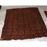 A 195cm x 168cm hand woven antique verneh rug with 54 guls to the centre panel