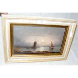 An oil on panel of sailing boat on river with windmill - moonlit scene - bearing signature A.W.