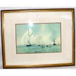 AFTER MARTYN MACKRILL - 22cm x 33cm coloured print - sailing boats under full sail