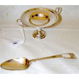 A 12cm diameter two handled silver tazza and a Georgian silver tablespoon