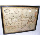 A 17th century John Speed hand-coloured map of the Isle of Wight - 38cm x 50cm