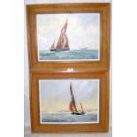 DAVID BLAKE - pair of 29cm x 39cm oils on canvas - Thames barges under sail - signed