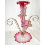 A 1920's cranberry glass epergne