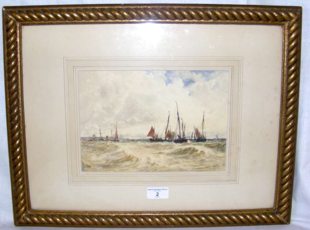 17.5cm x 25cm watercolour - "Brixham Trawlers at Anchor in Torbay" - signed Thomas Bush Hardy