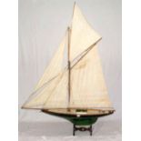 A large scale old model pond yacht of "Olave" - fully rigged and canvassed with stand - 130cm x