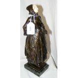 A bronze and ivory figure of a woman - signed F Lugerth - on marble base - 31cm high overall