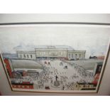AFTER L.S. LOWRY - 43cm x 52cm coloured print - Station Approach - signed in pencil by the artist to