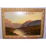 GRAHAM WILLIAMS - 40cm x 60cm oil on canvas - highland river and mountain landscape "End of Day Pass