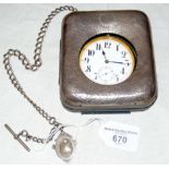 A Goliath pocket watch with separate secondhand and silver travelling case and chain