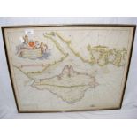 Early hand coloured map of the Isle of Wight to the Rt Hon Edward Russell Admiral - 46cm x 57cm