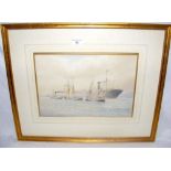 R.A.L. - watercolour - extensive shipping scene - signed with monogram