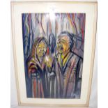 JAVIER ZARAGOZA - 48cm x 31cm watercolour - couple in Mexican dress holding a sparkling candle -