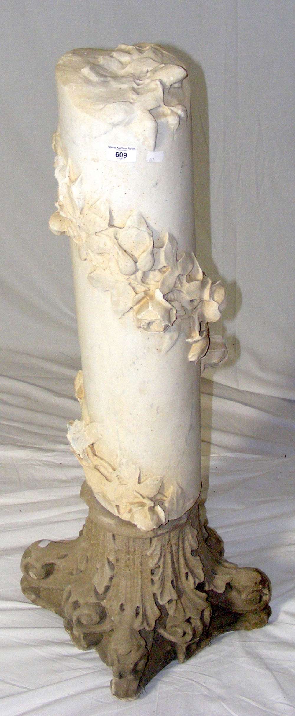 A 102cm high carved decorative marble column in two parts