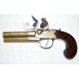 An antique three barrelled flintlock pistol with engraved side plate Bath & Pinkney - Bristol - 20cm