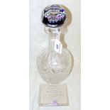 A cut crystal decanter with Whitefriars millefiori glass stopper - limited edition for the Silver